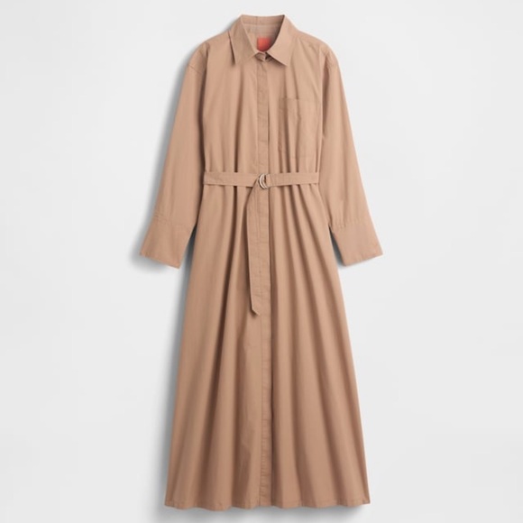 NEW Poplin Tan Belted Maxi Shirt Dress - Picture 5 of 5